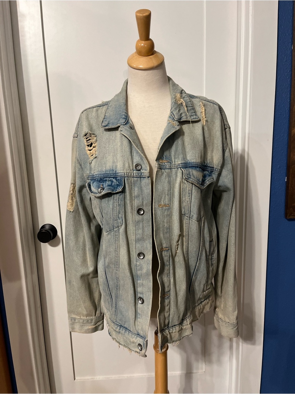 H&M Light Blue Distressed Denim Jacket
